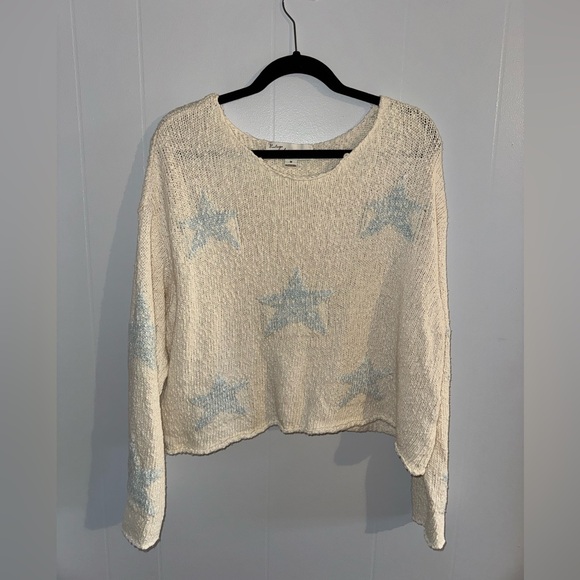 Sweaters - Cream & Light Blue Star Knit Sweater